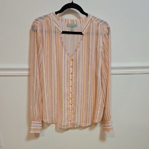 Orange and Pink Long Sleeve Cuffed Blouse